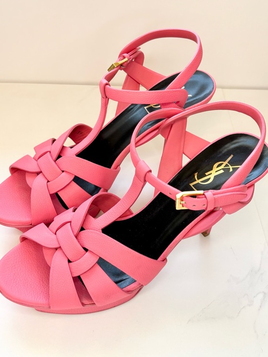 Saint Laurent Shoes - Saint Laurent Tribute Pink Leather Platform Sandal Heels Size EU 39.5 US 9